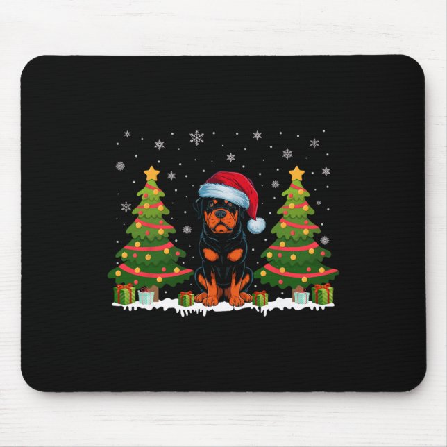 Xmas Tree Lights Rottweiler Dog Weihnachtsmannmütz Mousepad (Vorne)