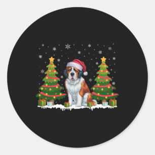 Xmas Tree Lights Saint Bernard Dog Weihnachten Runder Aufkleber