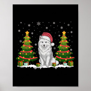 Xmas Tree Lights Samoyed Dog Weihnachtsmannmütze W Poster