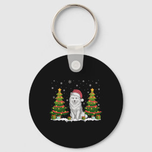 Xmas Tree Lights Samoyed Dog Weihnachtsmannmütze W Schlüsselanhänger