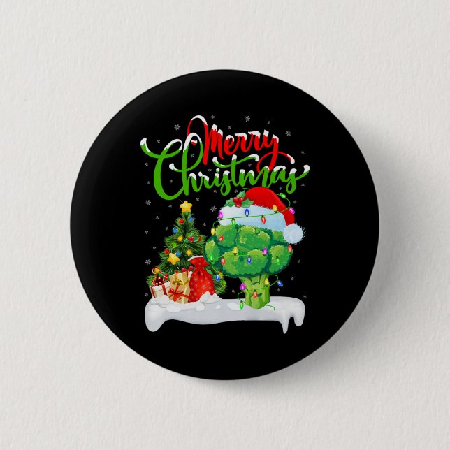 Xmas Tree Lights Santa Hat Vegetable Broccoli Chri Button (Vorderseite)
