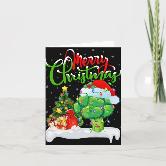 Xmas Tree Lights Santa Hat Vegetable Broccoli Chri Karte (Vorderseite)