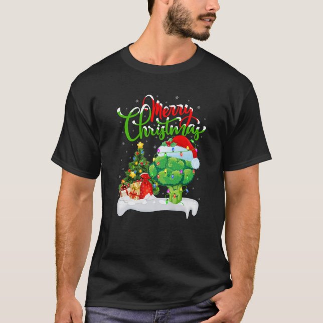 Xmas Tree Lights Santa Hat Vegetable Broccoli Chri T-Shirt (Vorderseite)