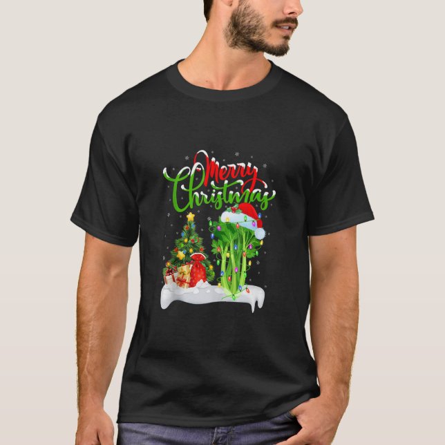 Xmas Tree Lights Santa Hat Vegetable Celery Christ T-Shirt (Vorderseite)