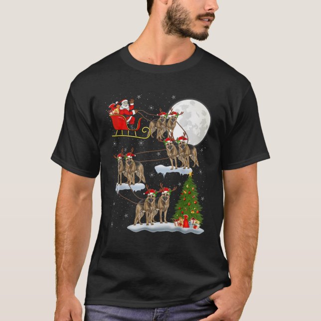 Xmas Tree Lights Santa Riding German Shepherd Dog  T-Shirt (Vorderseite)