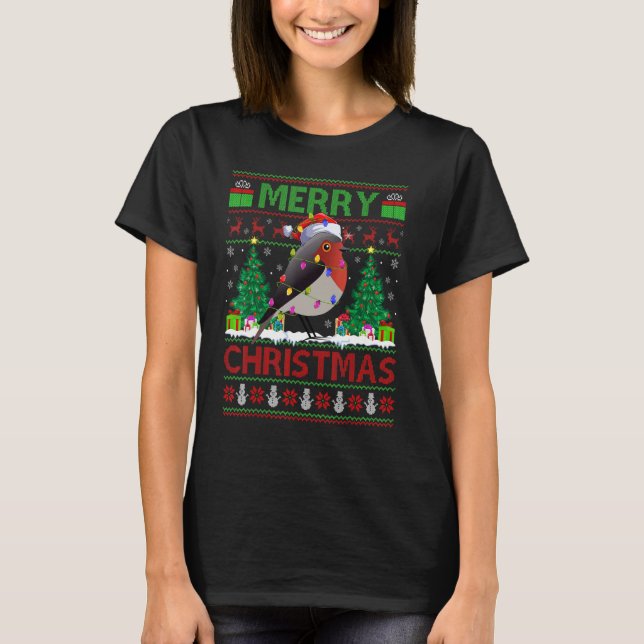 Xmas Tree Lights Ugly Santa American Robin Bird Ch T-Shirt (Vorderseite)