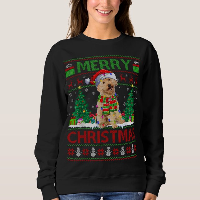 Xmas Tree Lights Ugly Santa Labradoodle Dog Christ Sweatshirt (Vorderseite)