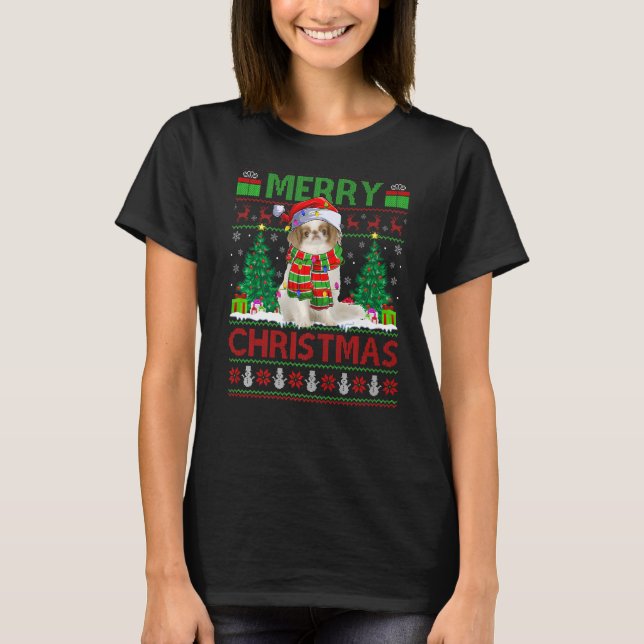 Xmas Tree Lights Ugly Weihnachtsmann Hund Chri T-Shirt (Vorderseite)