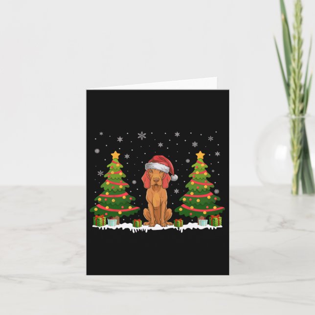Xmas Tree Lights Vizsla Dog Weihnachtsmannmütze We Karte (Vorderseite)