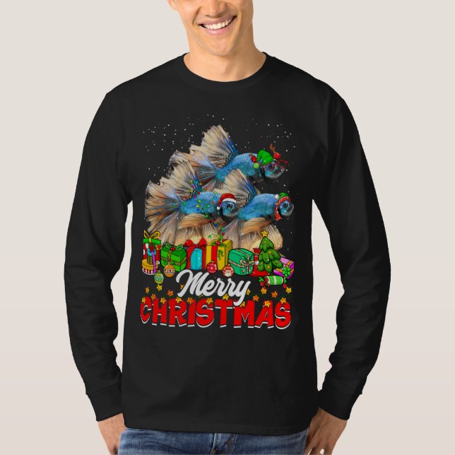 Xmas Tree Lights Weihnachts Pajama Fish Animals Lo T-Shirt (Vorderseite)