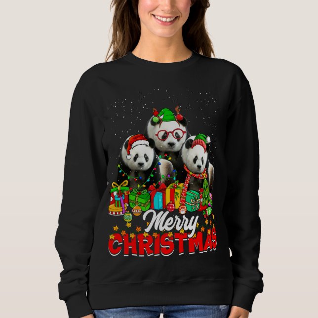 Xmas Tree Lights Weihnachts Pajama Panda Bär Anima Sweatshirt (Vorderseite)