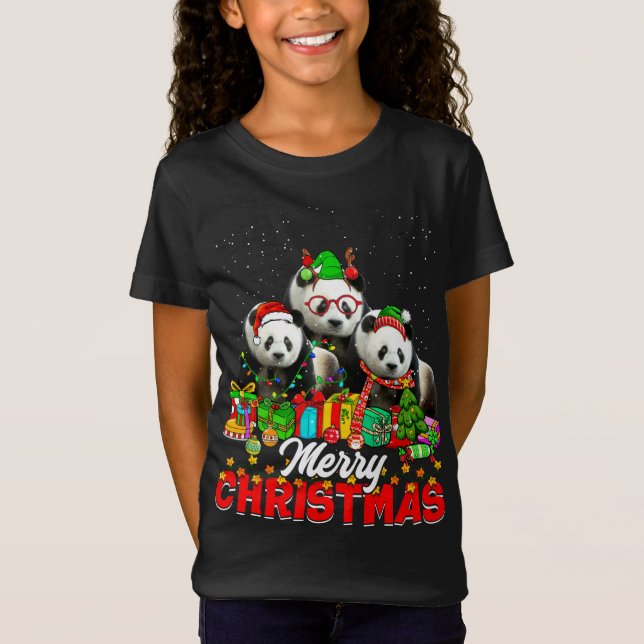 Xmas Tree Lights Weihnachts Pajama Panda Bär Anima T-Shirt (Vorderseite)