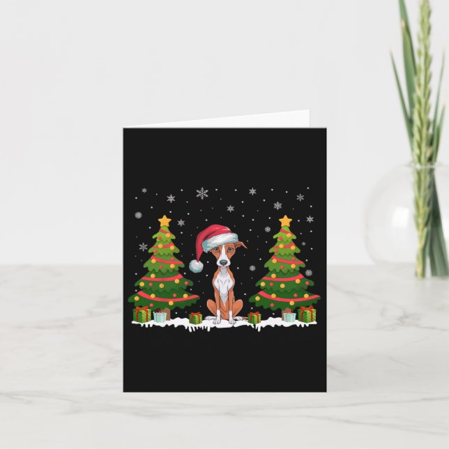 Xmas Tree Lights Whippet Hund Weihnachtsmannmütze  Karte (Vorderseite)