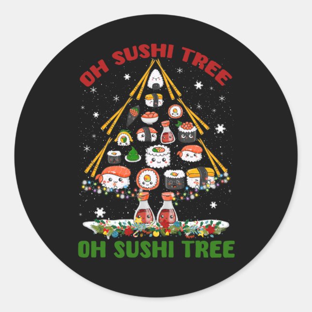 Xmas Tree Oh Sushi Weihnachtsbaum Japanisches Esse Runder Aufkleber (Vorderseite)