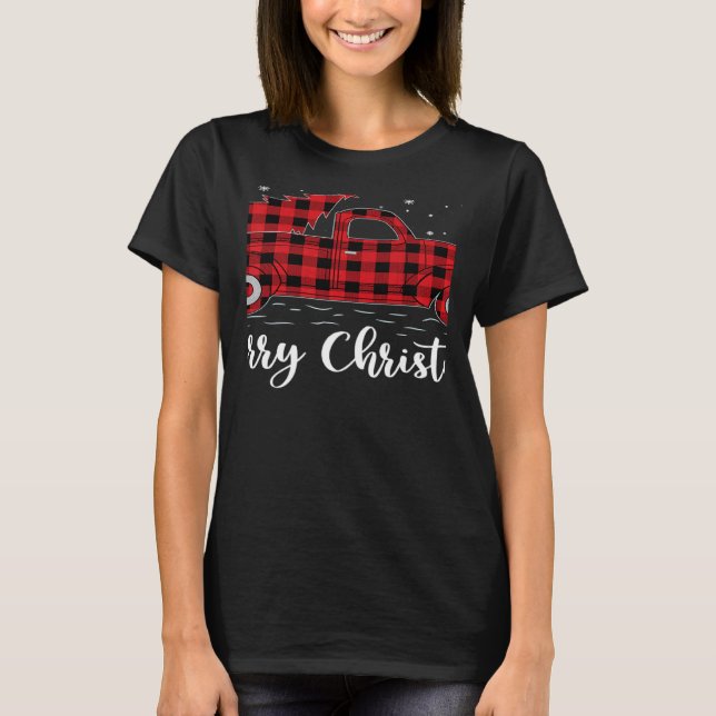 Xmas Tree Red Buffalo Plaid Red Truck Merry Christ T-Shirt (Vorderseite)
