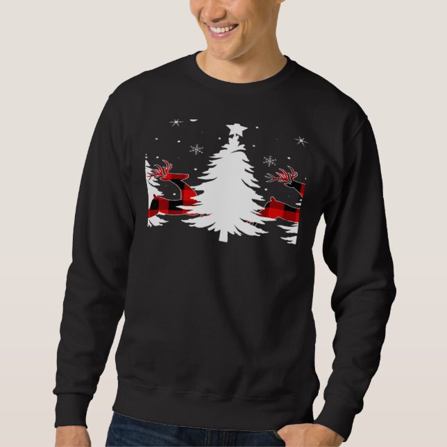 Xmas Tree Red Buffalo Plaid Reindeer Merry Christm Sweatshirt (Vorderseite)