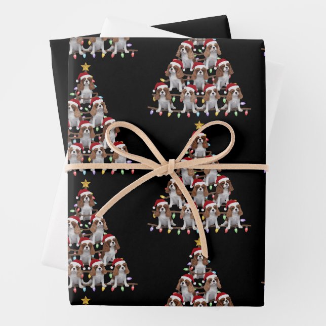 Xmas Tree Santa Cavalier King Charles Spaniel Dog Geschenkpapier Set (Beispiel)