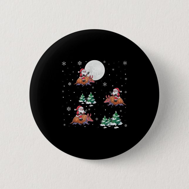 Xmas Tree Santa Riding Armadillo Button (Vorderseite)