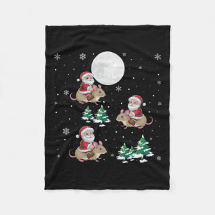 Xmas Tree Santa Riding Dormouse Funny Christmas Fleecedecke