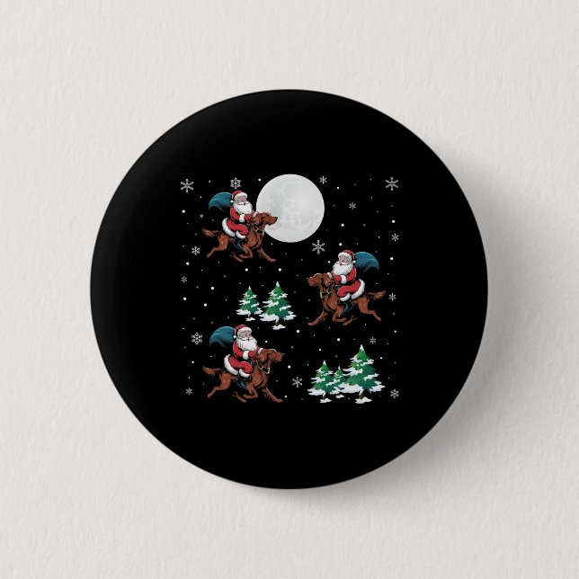 Xmas Tree Santa Riding Irish Setter Dog Funny Chri Button (Vorderseite)