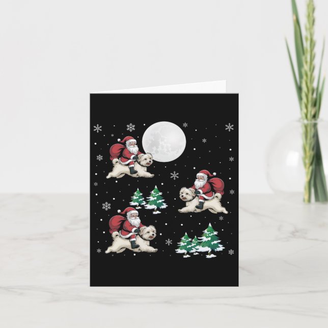 Xmas Tree Santa Riding Maltese Hund Funny Christma Karte (Vorderseite)
