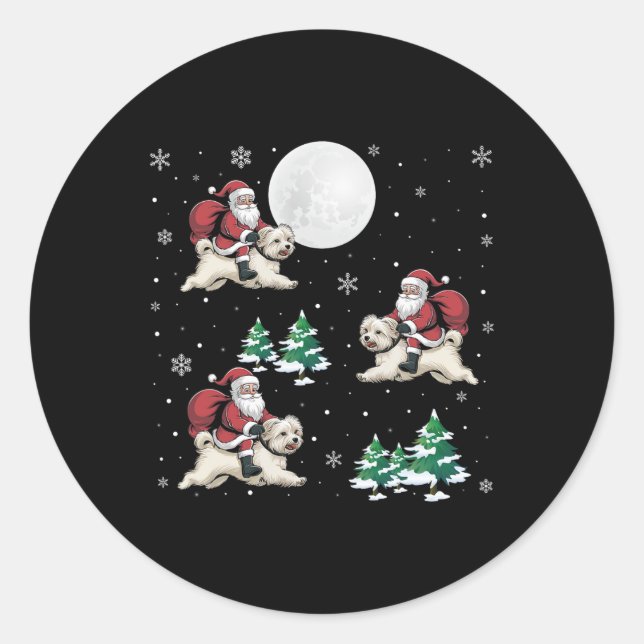 Xmas Tree Santa Riding Maltese Hund Funny Christma Runder Aufkleber (Vorderseite)