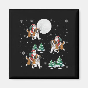 Xmas Tree Santa Riding Saint Bernard Dog Funny Chr Magnet