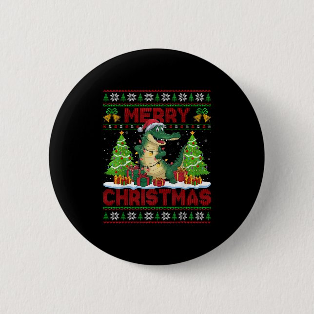Xmas Tree Ugly Style Santa Hat Alligator Christmas Button (Vorderseite)
