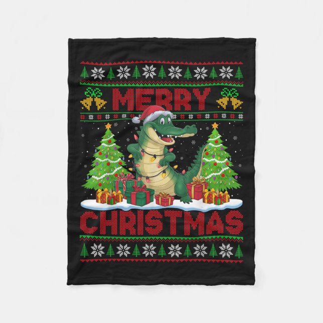 Xmas Tree Ugly Style Santa Hat Alligator Christmas Fleecedecke (Vorderseite)