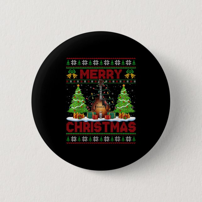 Xmas Tree Ugly Style Santa Musical Mandolin Christ Button (Vorderseite)