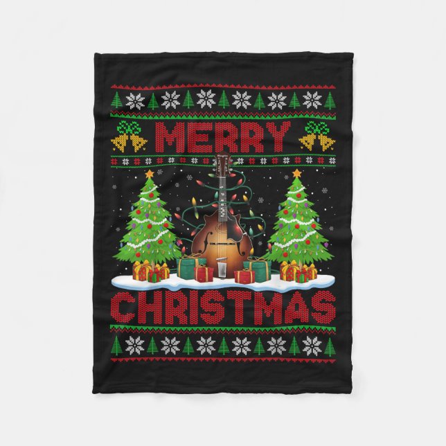 Xmas Tree Ugly Style Santa Musical Mandolin Christ Fleecedecke (Vorderseite)