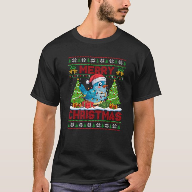 Xmas Tree Ugly Style Weihnachtsmannmütze Bluebird  T-Shirt (Vorderseite)