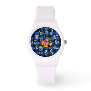 Xmas Tropischer Cartoon auf Blue Buffalo Muster Armbanduhr