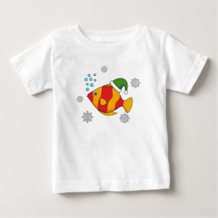 Xmas Tropischer Cartoon auf Blue Buffalo Muster Baby T-shirt