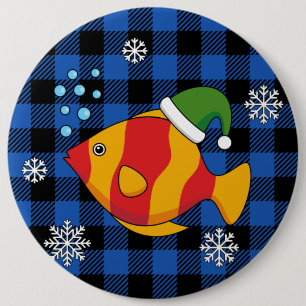 Xmas Tropischer Cartoon auf Blue Buffalo Muster Button
