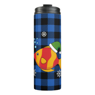 Xmas Tropischer Cartoon auf Blue Buffalo Muster Thermosbecher