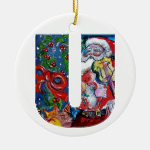 XMAS U SCHREIBEN /SANTA CLAUS MIT VIOLIN MONOGRAMM KERAMIK ORNAMENT