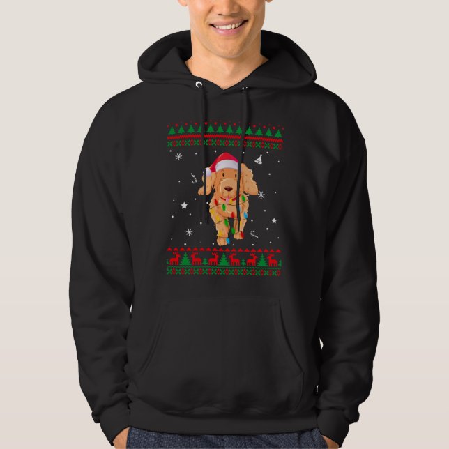 Xmas Ugly Sweater Christmas Lights Poodle Hund Lie Hoodie (Vorderseite)