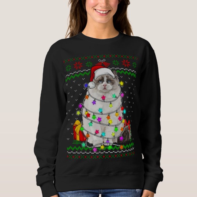 Xmas Ugly Sweater Weihnachtsbeleuchtung Cat Kitten Sweatshirt (Vorderseite)