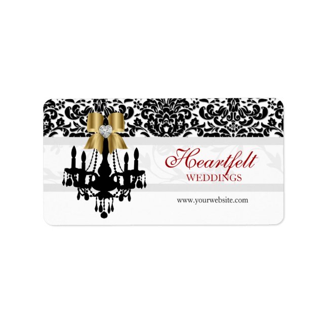 Xmas Wedding Label Jewel Bow Herz Kronleuchter Gol Adressaufkleber (Vorne)