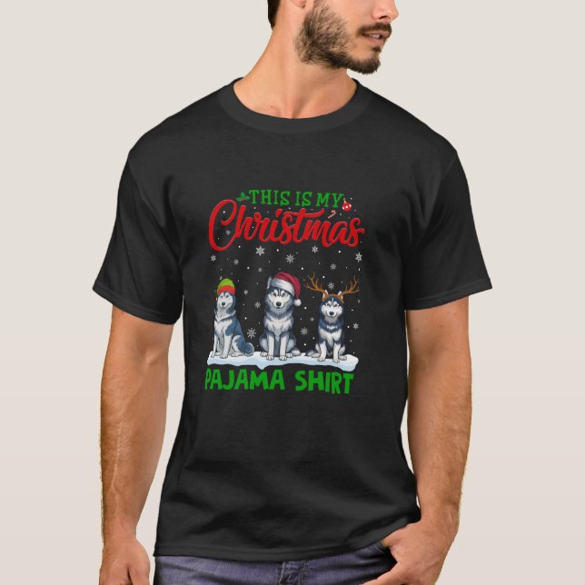 Xmas Weihnachtsmannmütze Reindeer Siberian Husky D T-Shirt (Vorderseite)