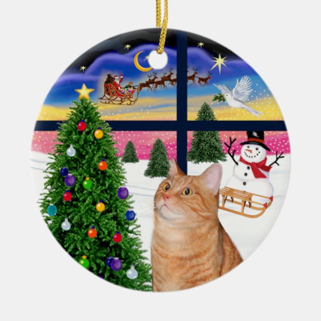 Xmas Window - Orange Tabby Cat Keramikornament (Vorne)
