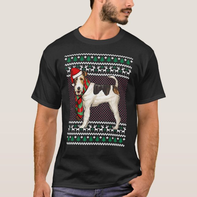 Xmas Wire Fox Terrier Dog Weihnachtsmannmütze Ugly T-Shirt (Vorderseite)