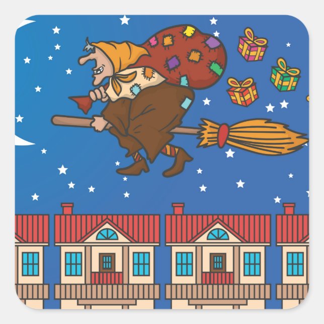 xmas witz Befana Quadratischer Aufkleber (Vorderseite)