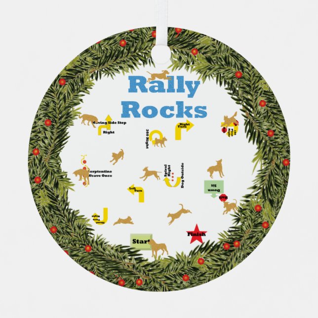 XMas Wreath Kundgebung Rocks Hunde Ornament Aus Metall (Vorderseite)
