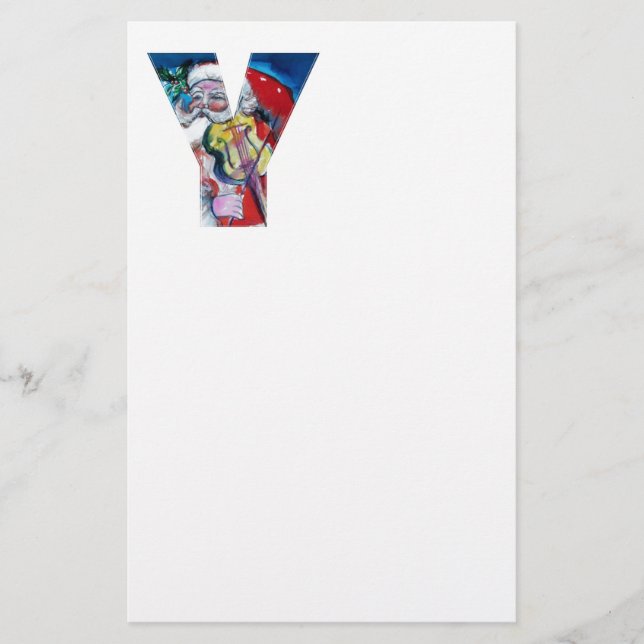 XMAS Y SCHREIBEN /SANTA CLAUS MIT VIOLIN MONOGRAMM BRIEFPAPIER (Vorderseite)