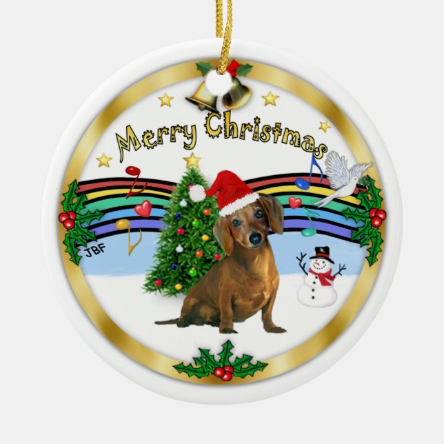 Xmas ZMusic 1 - MC - Braune Dackel (Hut) Keramik Ornament (Vorne)