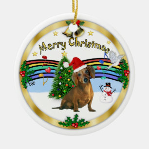 Xmas ZMusic 1 - MC - Brauner Dachshund (Mütze) Keramik Ornament