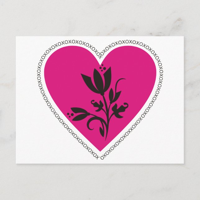 XO Fuchsia Herz und Tulip Postkarte (Vorderseite)