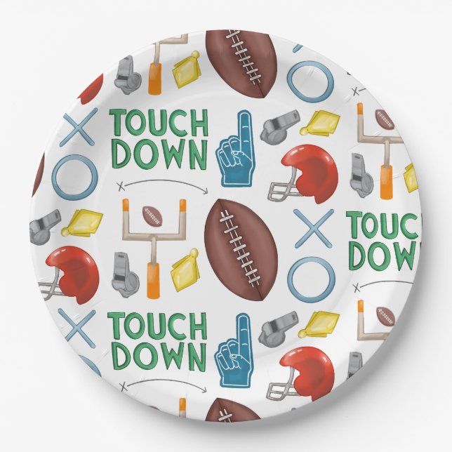 XO Fußballsaison Touchdown First Down Tailgate Pappteller (Vorderseite)